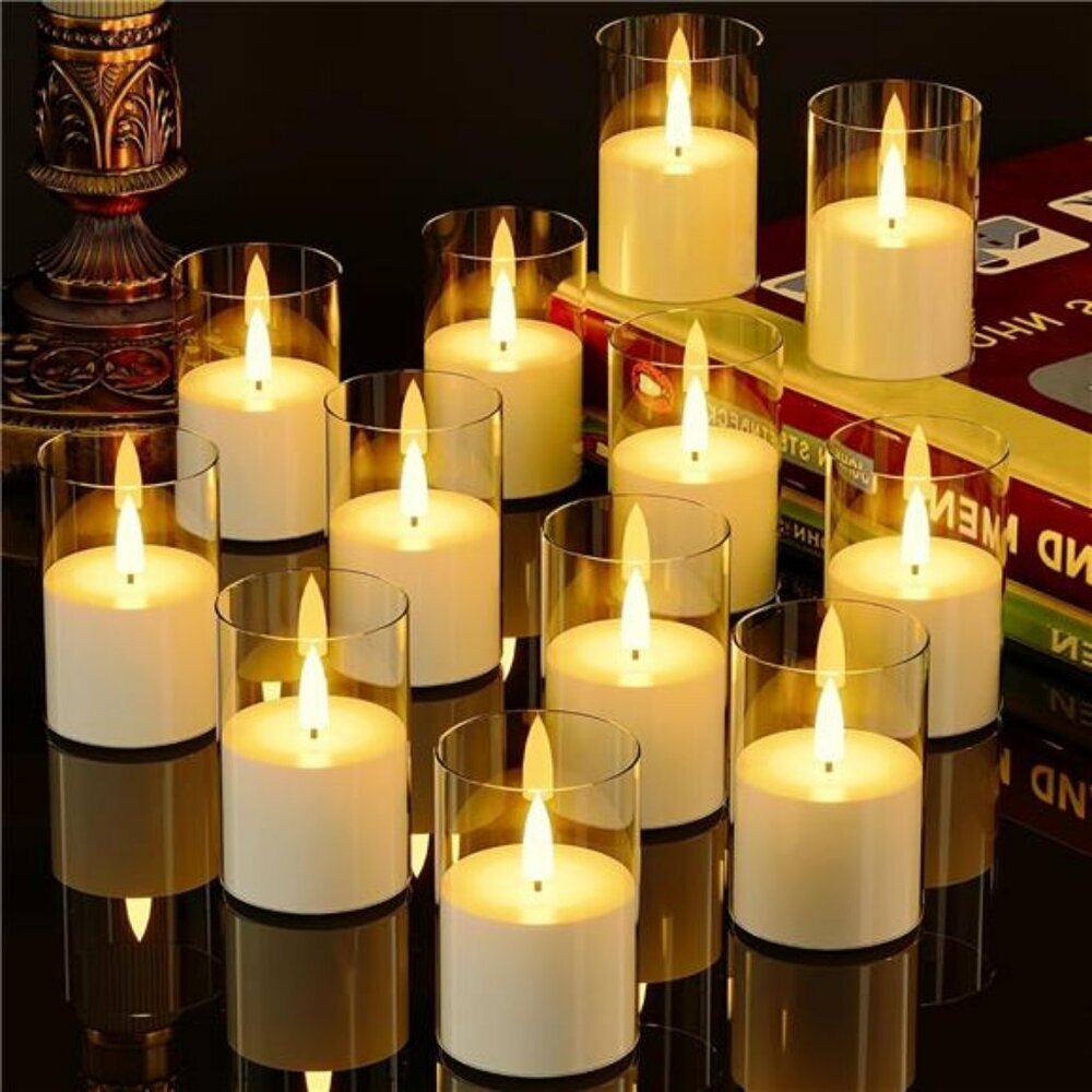 Flickering Flameless LED Candles Set Battery Timer Pillar Votive Home Decor